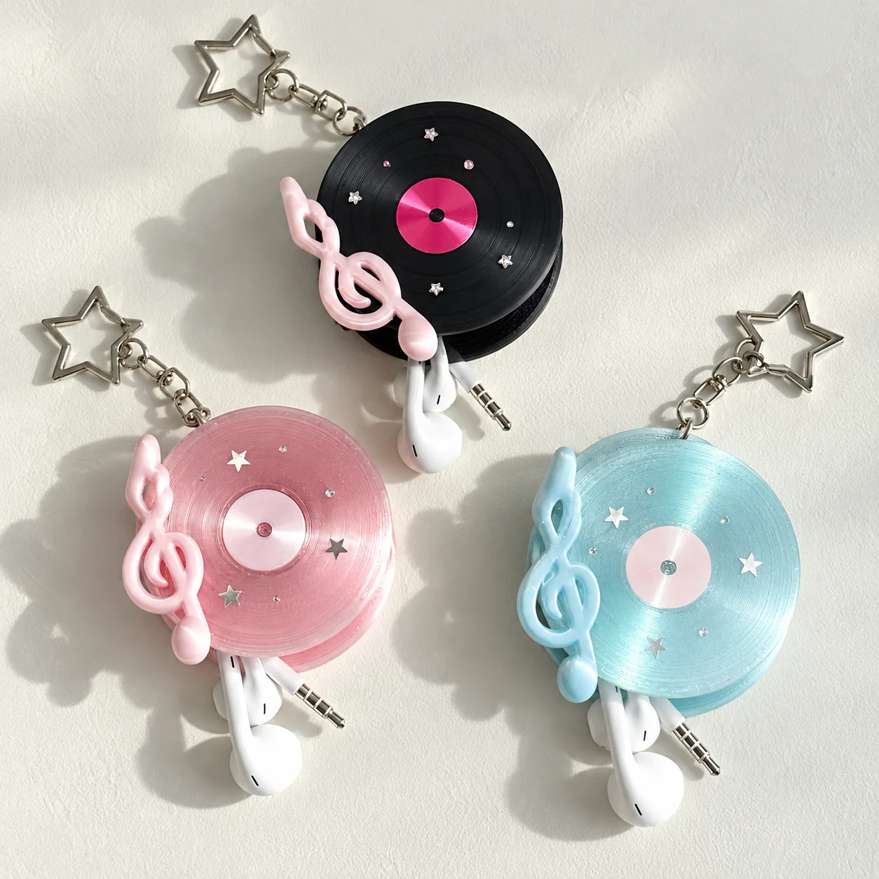 Vinyl Record Earphone Cable Organizer Cord Winder Keychain Cute Music Note Headphone Cable Holder Bag Charm 3 Colors