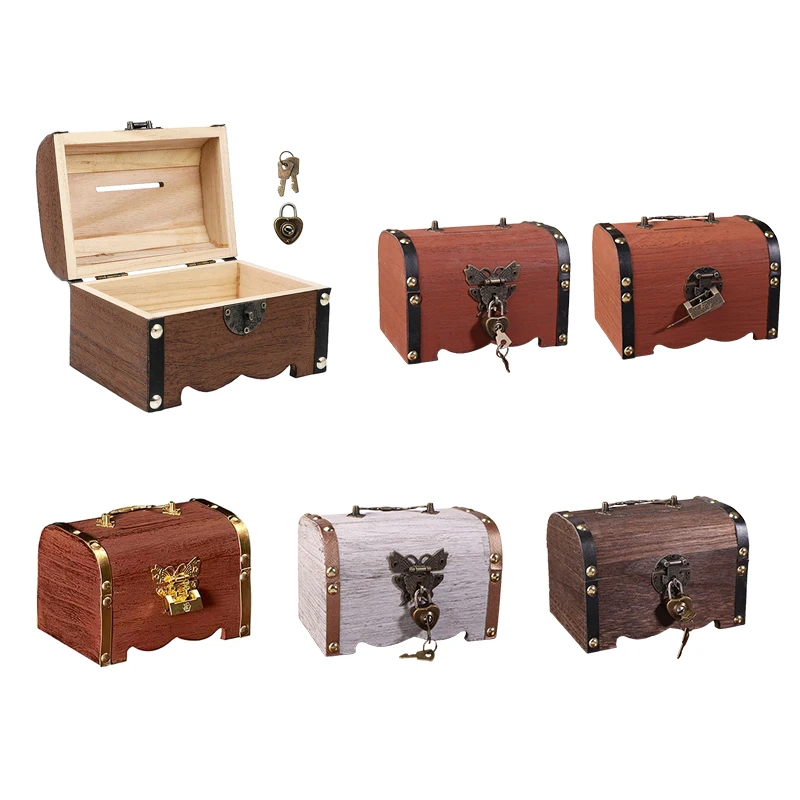 Vintage Schatztruhe mit Schloss Schatz Aufbewahrungsbox Sparschwein Organizer Spardose Fall mit Schloss für Zuhause Retro Dekoration