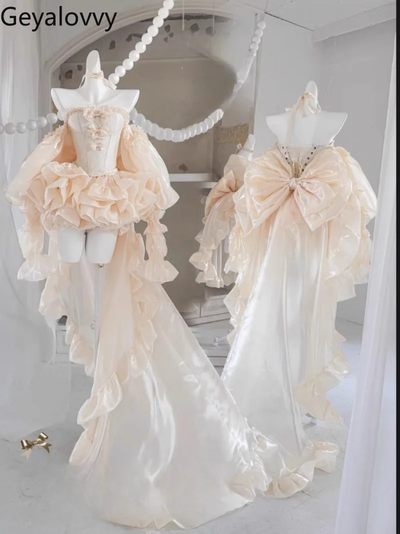 

Trailing Skirt Set Sweet Girl High-end Adult Ceremony Bow Lace-up Tube Top Birthday Party Princess Puffy Short Skirts Outfits