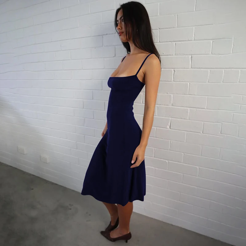 Hugcitar Damen-Kleid, elegant, einfarbig, sexy Midikleid, ärmellos, rückenfrei, Sommerkleidung, Geburtstagsfeier, Urlaub – Detail 38