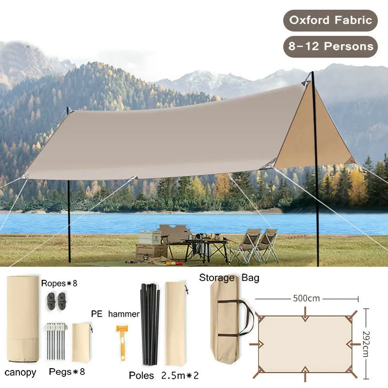 Outdoor Waterproof Tent Shade Garden Sunshade Canopy Camping Hammock Rain Fly Beach Tarp Awning Sun Shelter 8-12 Persons