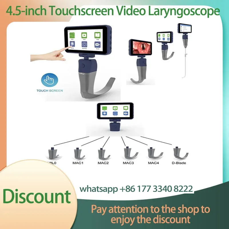 4.5-inch Touch screen Video Laryngoscope Reusable Sterilizable Blades color TFTLCD Digital  6 Stainless Steel Blades Optional