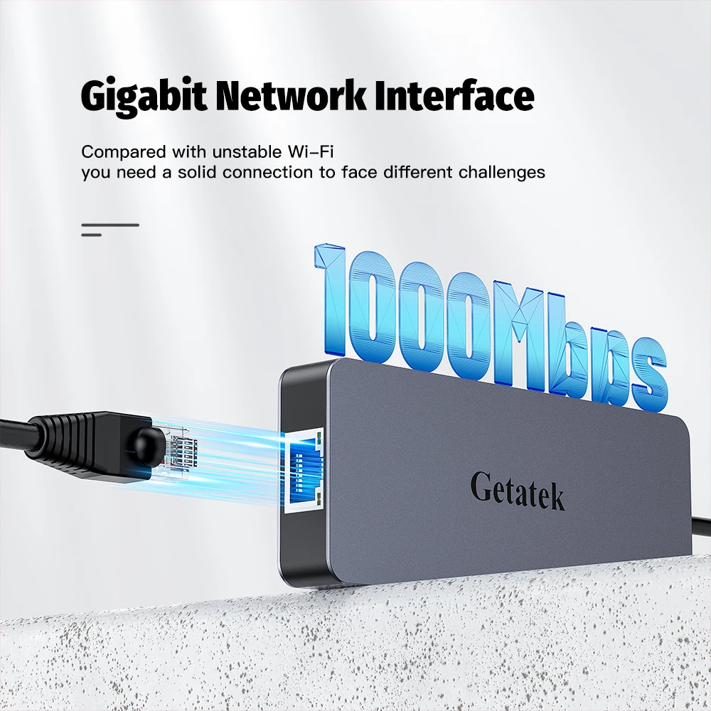 Getatek-concentrador de red USB tipo C 6 en 1, estación de acoplamiento PD 3,2 W, adaptador de puerto Ethernet para MacBook Pro Dell, 4K, 60Hz,