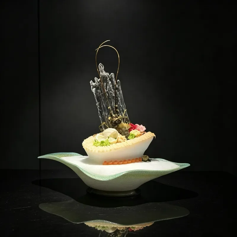 Dark Blue Ceramic Sashimi Plate Seafood Serving Dish for King Crab Ice Platter Hot Pot Side Stove Tableware New Kitchen