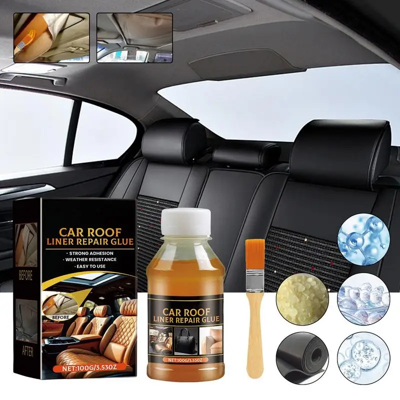 

Car Roof Liner Repair Glue auto Roof Cloth Glue With Brush Transparency Fast Dry Leather & fabric repair glue auto tools