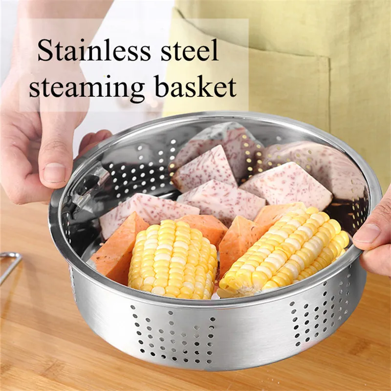 Durable Stainless Steel Food Steamer for Dumplings Rice Pressure Cooker Steaming Drain Basket Household Kitchen Cooking Utensils