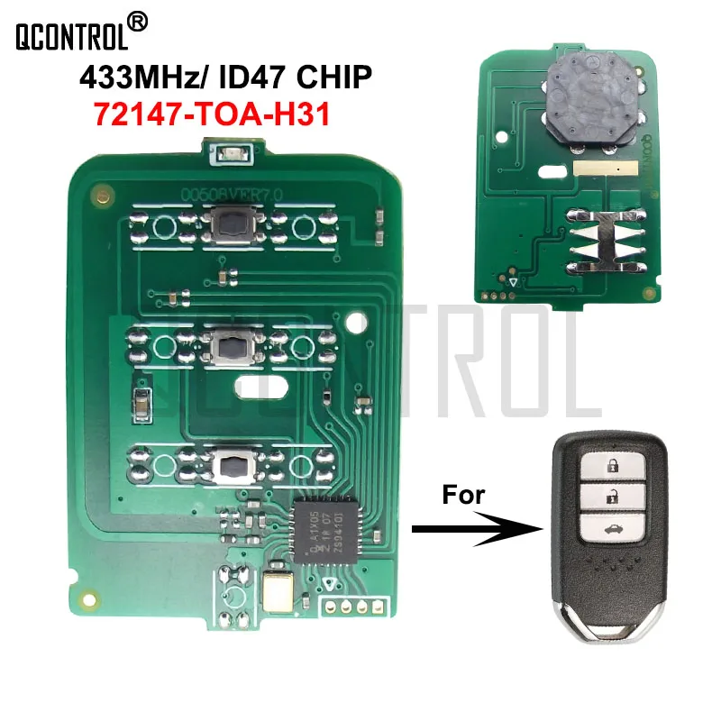 

QCONTROL Car Remote Key Circuit Board for Honda 2015-2017 CRV 3 Button Keyless Entry 433 Mhz ID47 pcf7938 Chip 72147-TOA-H31