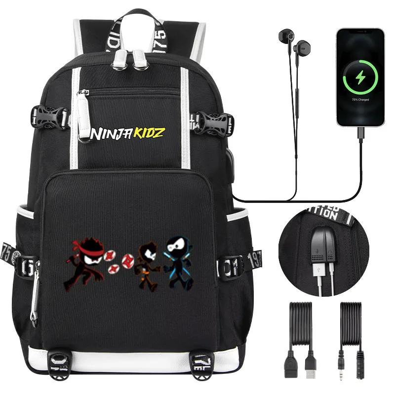 NinjaKidz Kids Backpack Boy Girl school bag Cartoon Ninja Kidz large capacity school backpack Fashion USB Laptop Bagpackag