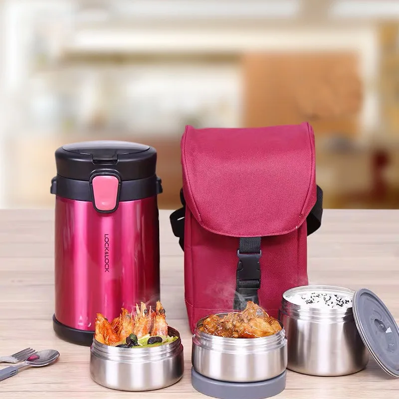 Stainless steel thermal insulation lunch box student office worker portable bento box multi-layer lunch box 2 L