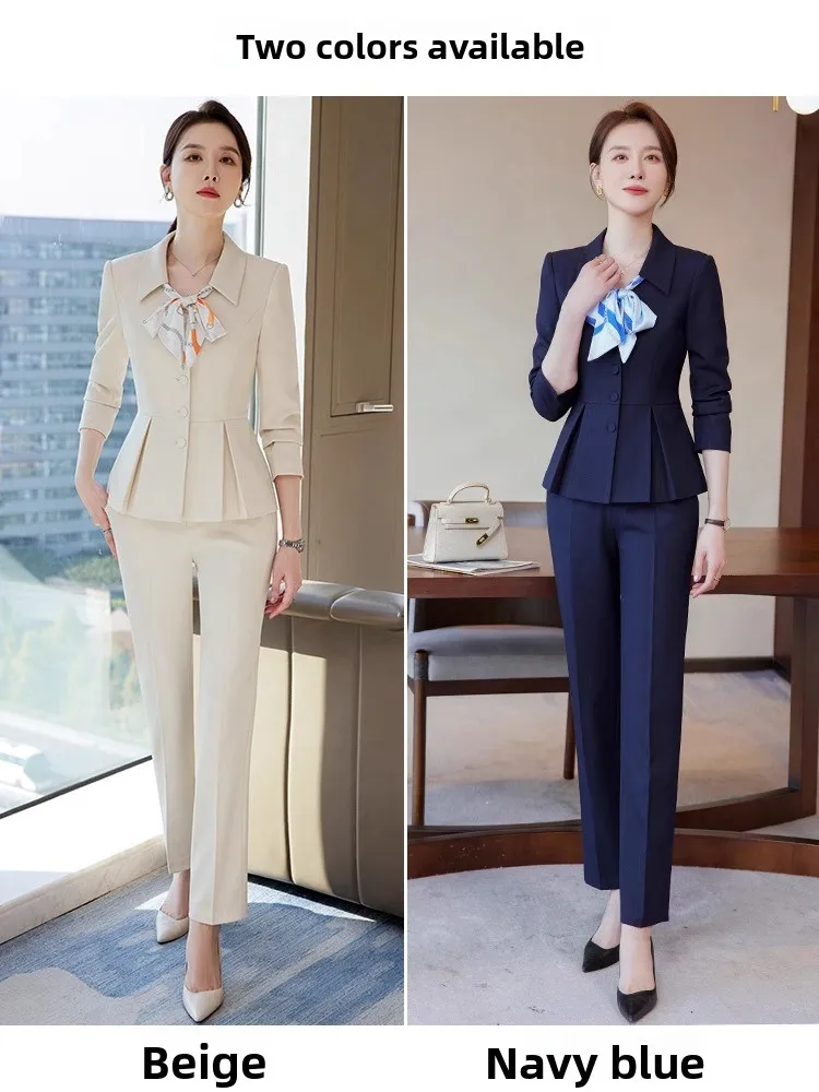 Professional Women's Suit Set Spring Autumn Front Desk Manager Workwear Elegant High End Jewelry Store Beauty Salon Uniform