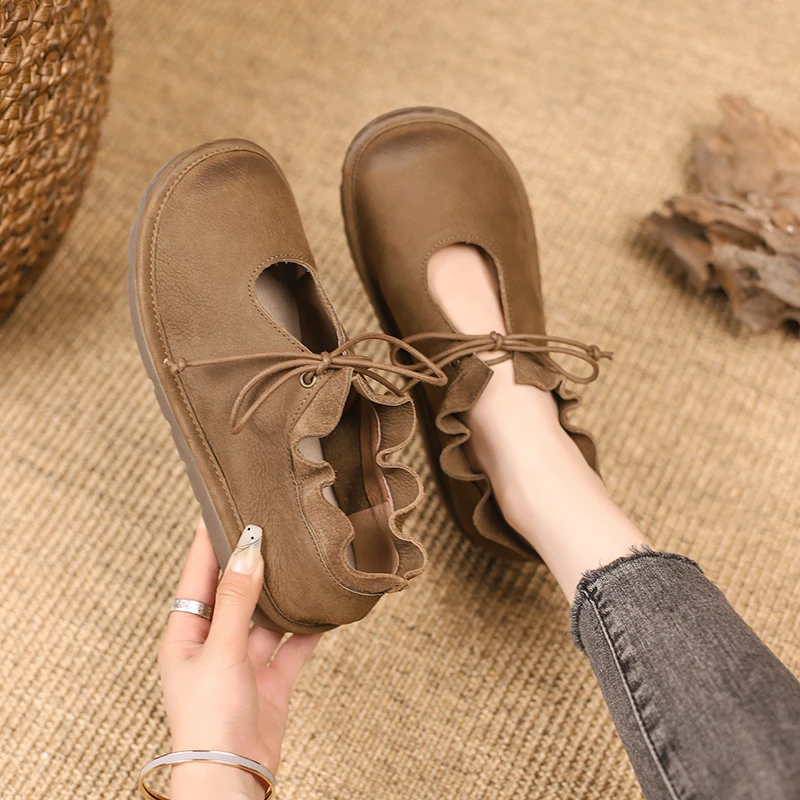 Spring Summer Soft Artmu Original Flats Shoes for Women Lace Up Genuine Leather Comfort Luxury Elegant Shoes for Ladies Zapatos