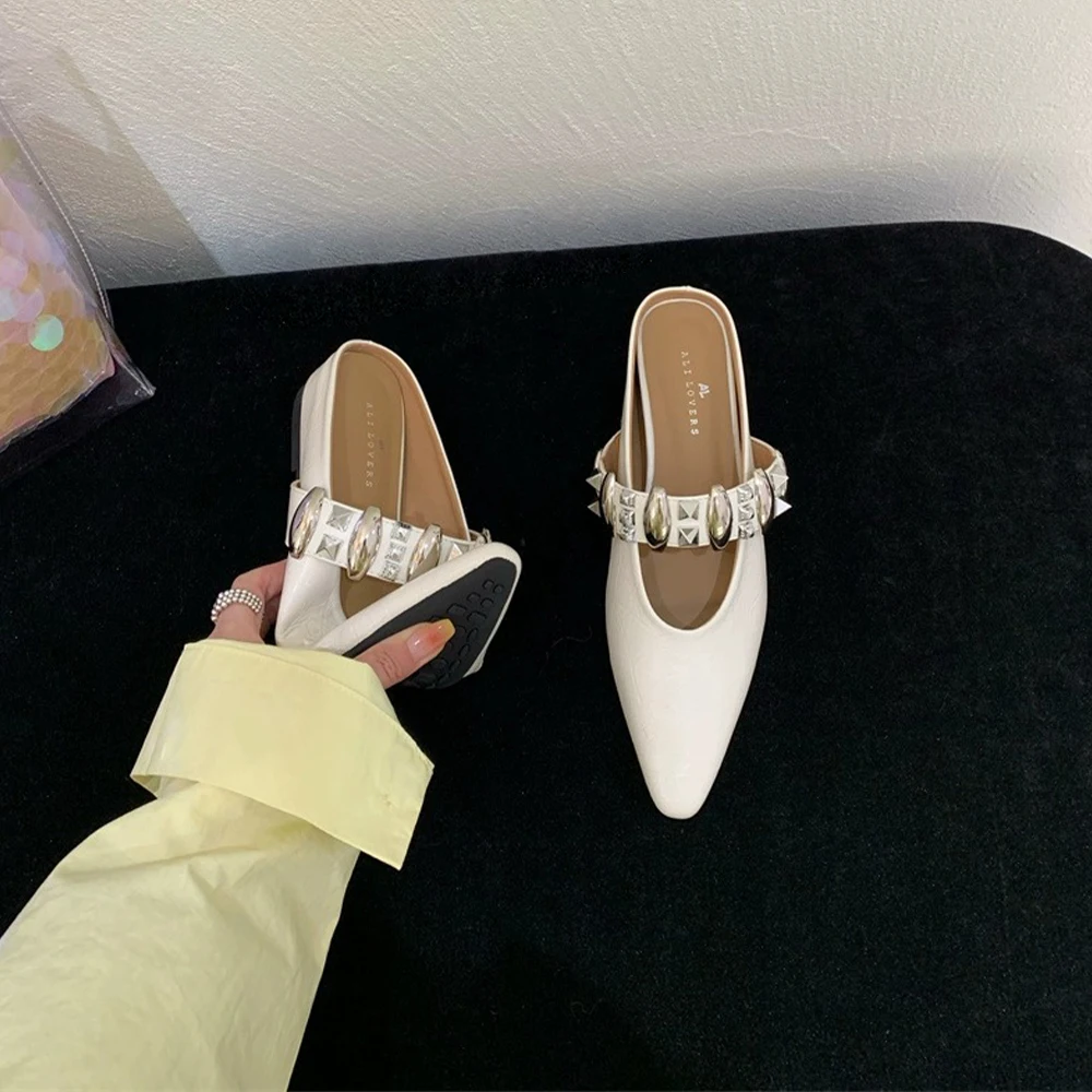 أحذية ماري جين النسائية البغال خط واحد حزام كريستال تصميم الشقق لطيف أشار تو عارية الذراعين النعال الصيف الشاطئ الشرائح الأحذية