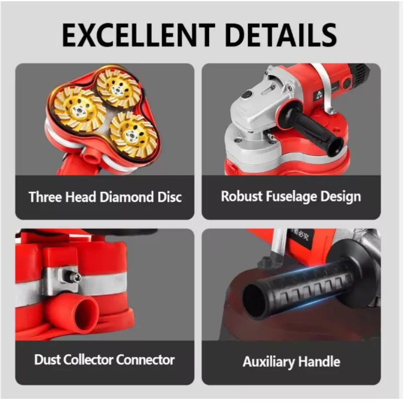 El amoladora eléctrica portátil de 220V y 4800rpm se utiliza para el pulido de suelo de epoxi de cemento