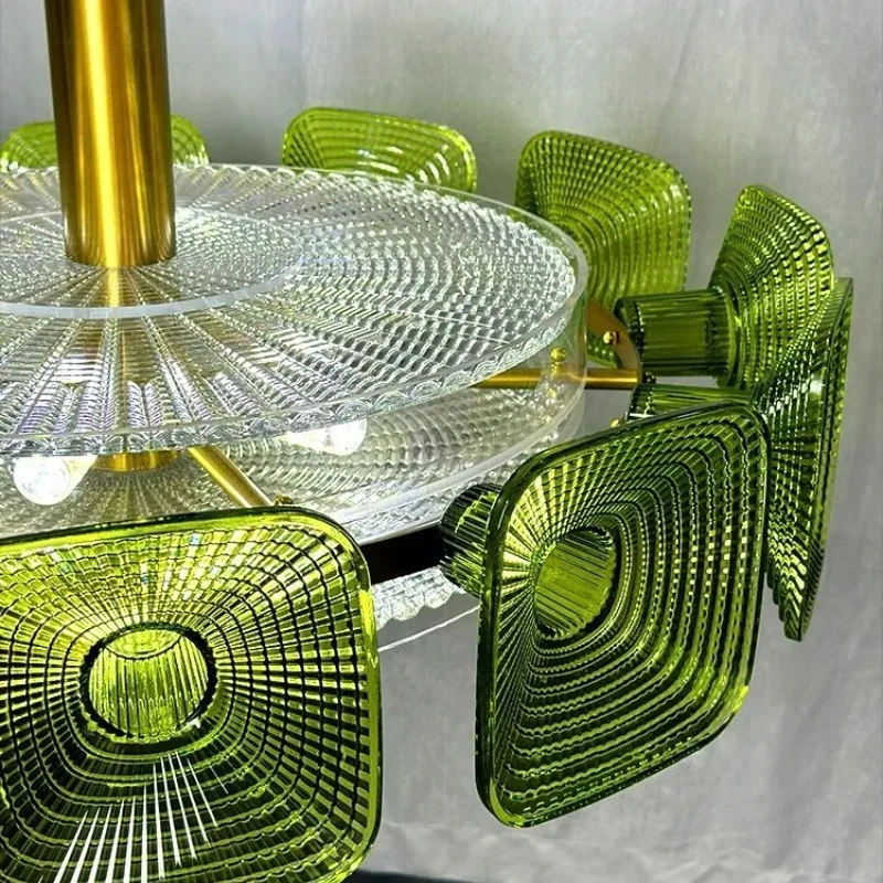Lustre luzes de vidro verde para hotel sala estar francês moderno estilo pastoral pingente lustre lâmpada artística interior luminária