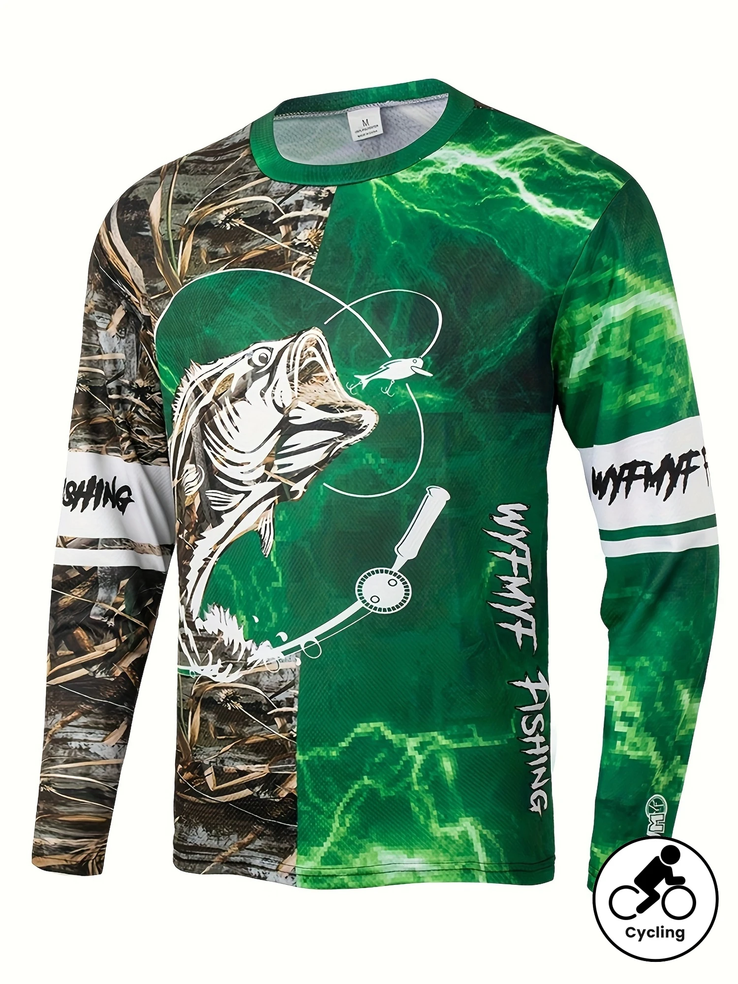 Men Bass Marlin Fish Camo 3D Art Print Long Sleeve Fishing Tee Outdoor Angling Casual Daily Wear Family Matching Outfit Top