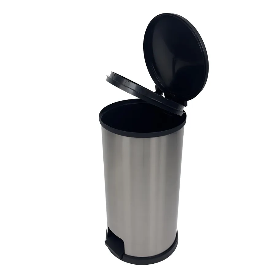 

Kitchen Trash Can 7.9 Gallon Plastic Step Garbage Bin with Lid Silver