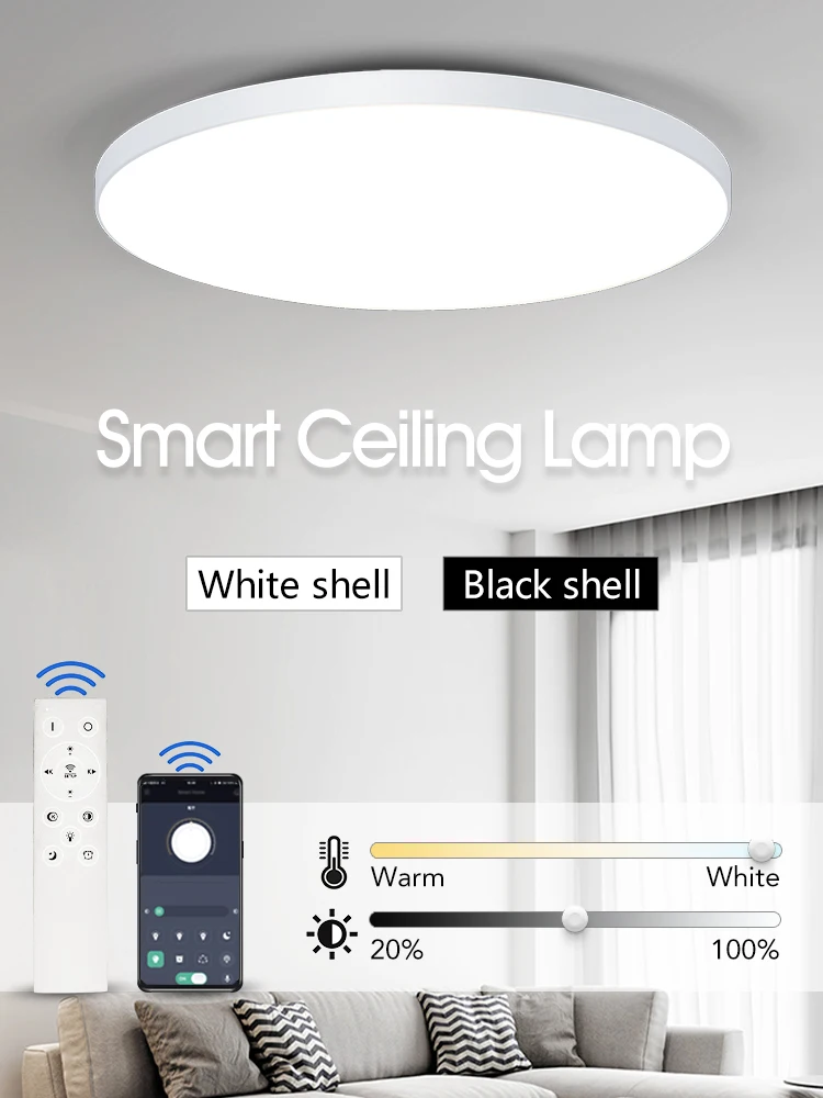 MING&BEN Intelligente LED-Deckenleuchten, 18,5 Zoll, runde, moderne LED-Deckenleuchte mit APP-Fernbedienung, dimmbar, für Schlafzimmer, Wohnzimmer
