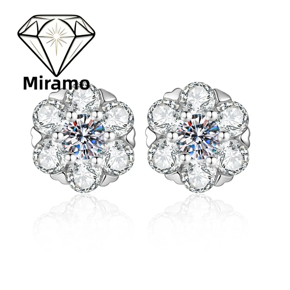 

0.3CT Round Cut Moissanite/Zircon Stud Earring Luxury Sunflower Diamond Ear Stud for Women S925 Sterling Silver with Certificate
