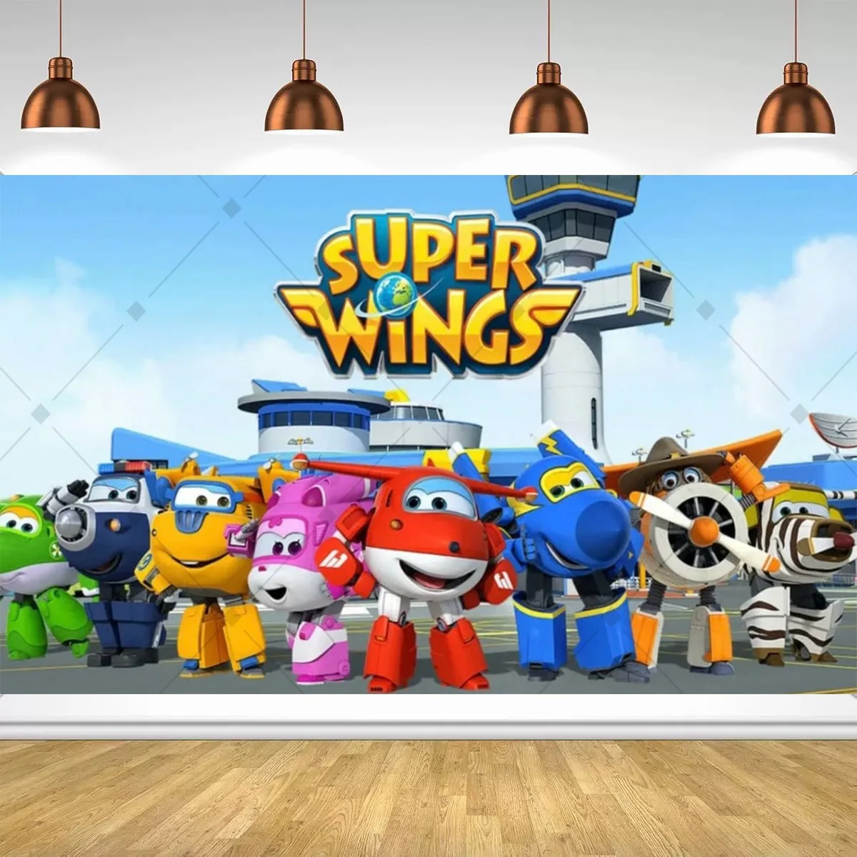 Cartoon SuperWings Geburtstagsparty-Dekorationen Hintergrund Kinder Super-Flugzeug Geburtstagsparty-Deko Banner Baby Taufe Party-Zubehör – Detail 4