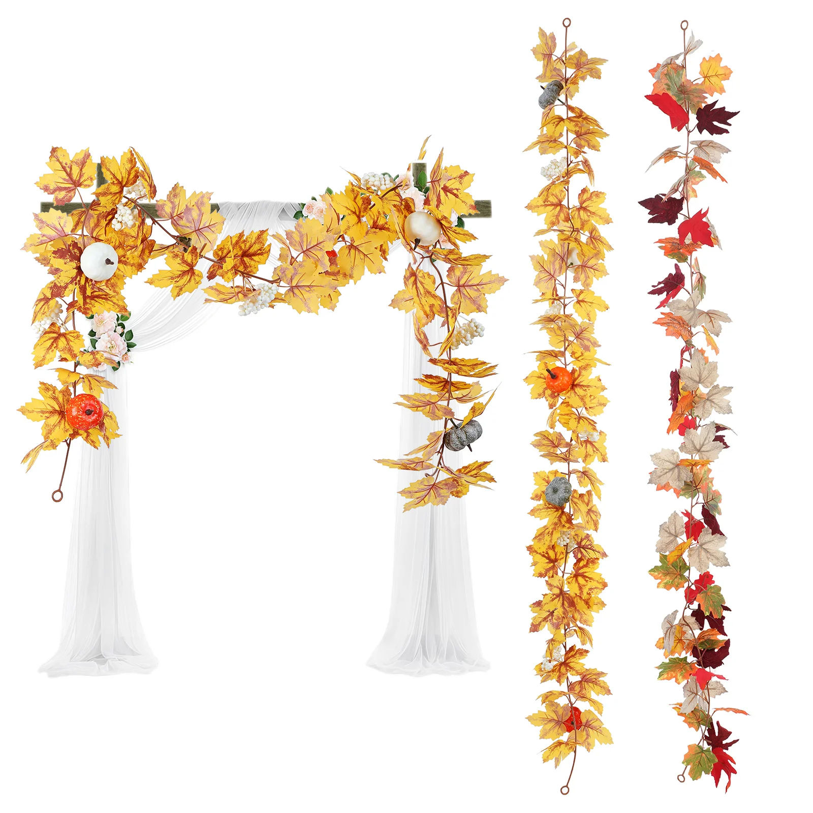 

2pcs Artificial Maple Leaves Garland 5.74Ft Lifelike Fall Leaf Vine Thanksgiving Halloween Home Decor Garland Outdoor Indoor