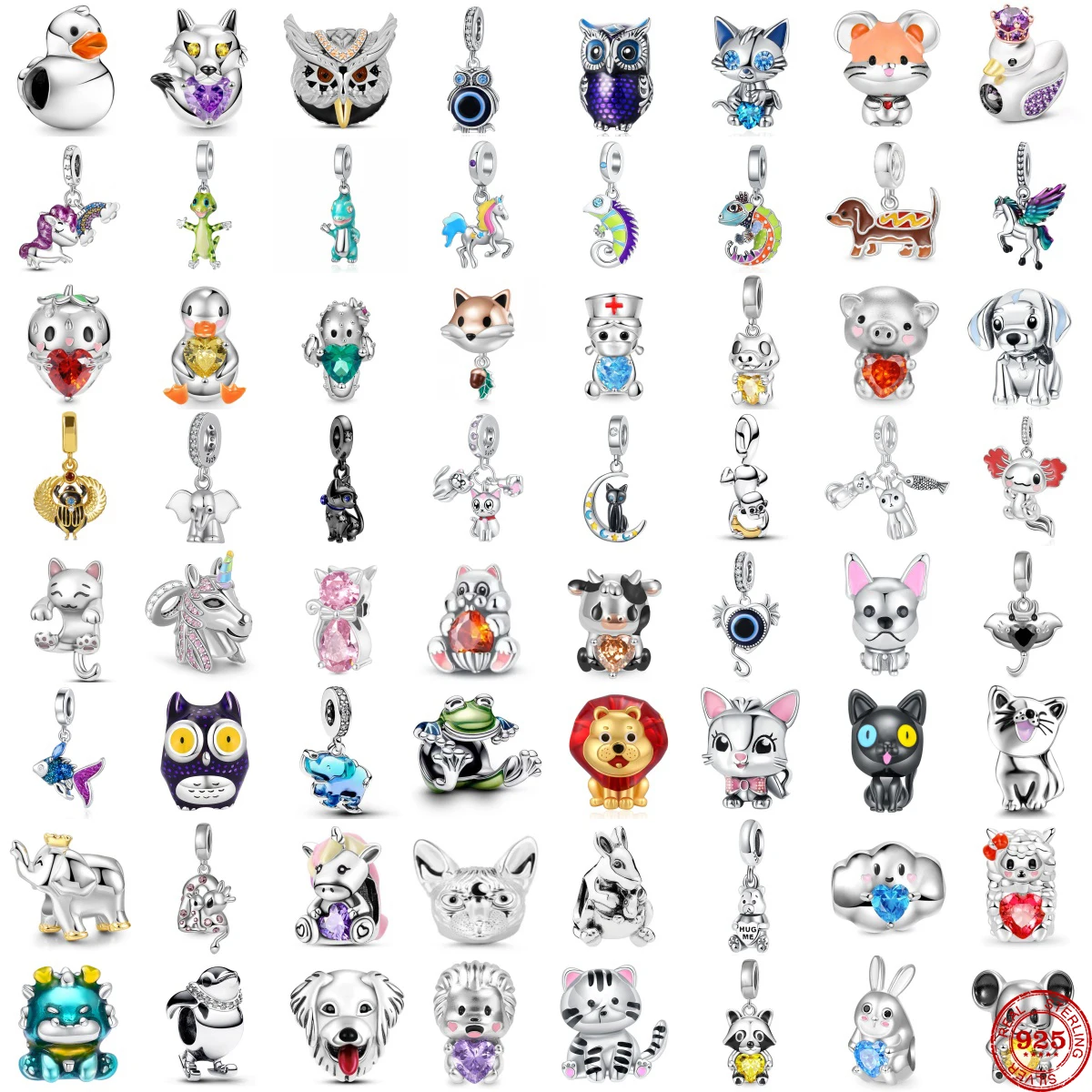 New 925 sterling silver puppy cat chameleon cartoon animal charm bead suitable for Pandora original bracelet DIY women's jewelry