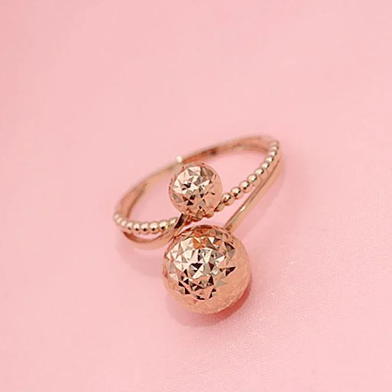 

585 Purple Gold Plated 14K Rose Gold Shiny Round Double Bead Rings for Women Classic Design Wedding EngagementHigh Jewelry