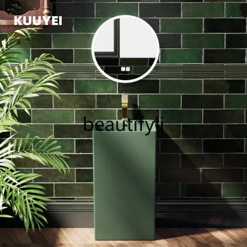 ss 25Small apartment forest green balcony column type washbasin outdoor washbasin integrated floor type washbasin