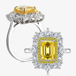 Genuine 2ct Yellow Moissanite Ring with Certificate 6x8MM Emerald Cut Laboratory Diamond Ring Jewelry Women Anniversary Gift