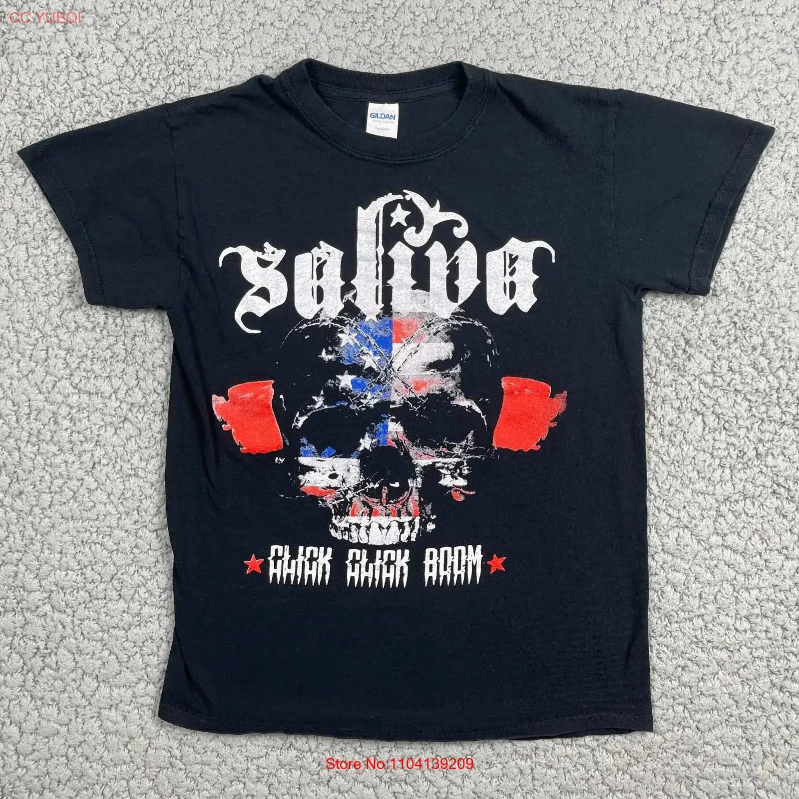 Saliva Band T Shirt Small Click Boom Black  USA Flag Skull vintage Washed designer clothes Stretched Comfortable Soft Casual