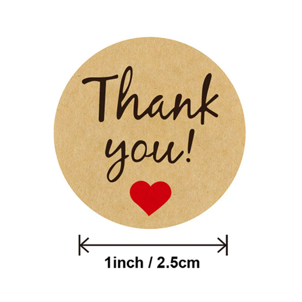 50-500pcs Thank You Kraft Paper Stickers Round Adhesive Labels Baking 25mm Wedding Decoration Party Decoration Stickers