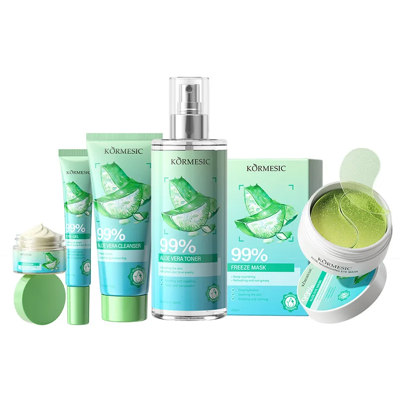 Aloe Vera Skincare Set Cleansing Face Cream Facial Cleanser Toner Acne Spot Whitening Gel Eye Mask Moisturizing Skin Care view 5