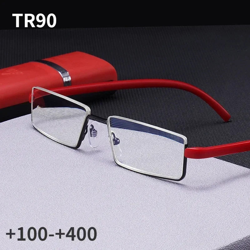 Anti Blue Light Blocking Half Frame Reading Glasses TR90 Portable Presbyopic Eyeglasses for Woman Man Fashion Eyewear with Case