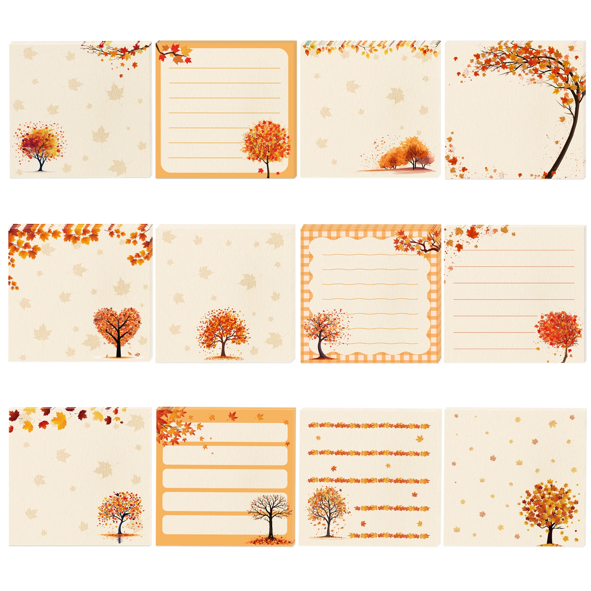 12/24pcs Tree Pattern Memo Pads Set,Self-Stick Notes Pads,Refrigerator Sticky Notes for Thanksgiving Day Party Supplies
