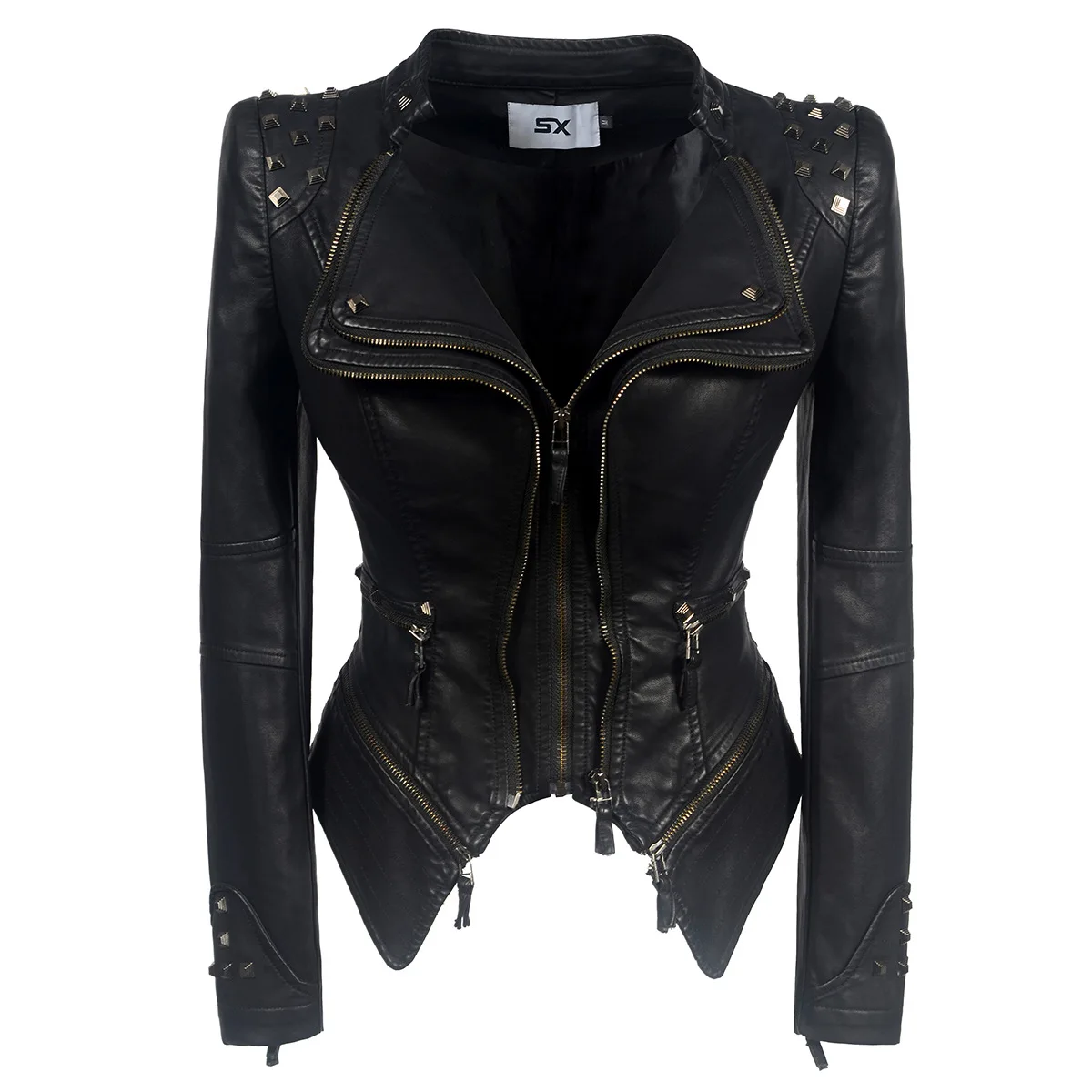 Veste à rivets en cuir PU pour femme, streetwear, chic, mince, court, manteau de locomotive, vêtements d'extérieur pour femmes, steampunk