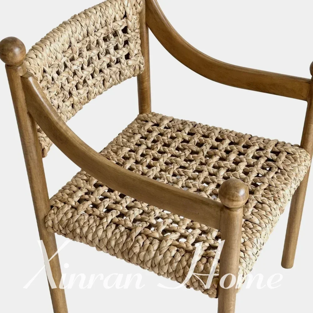 

Medieval rattan solid wood dining chair retro homestay armrest casual rattan chair