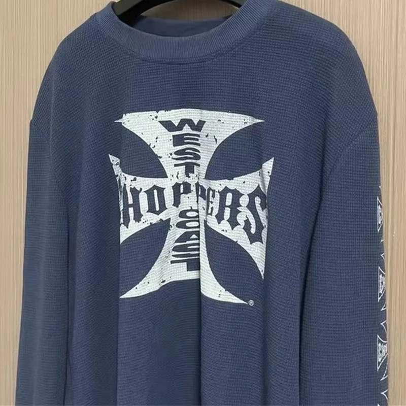 

Waffle West Coast Choppers Vintage Tee Casual Oversize Long Sleeves Tops T Shirt For Men