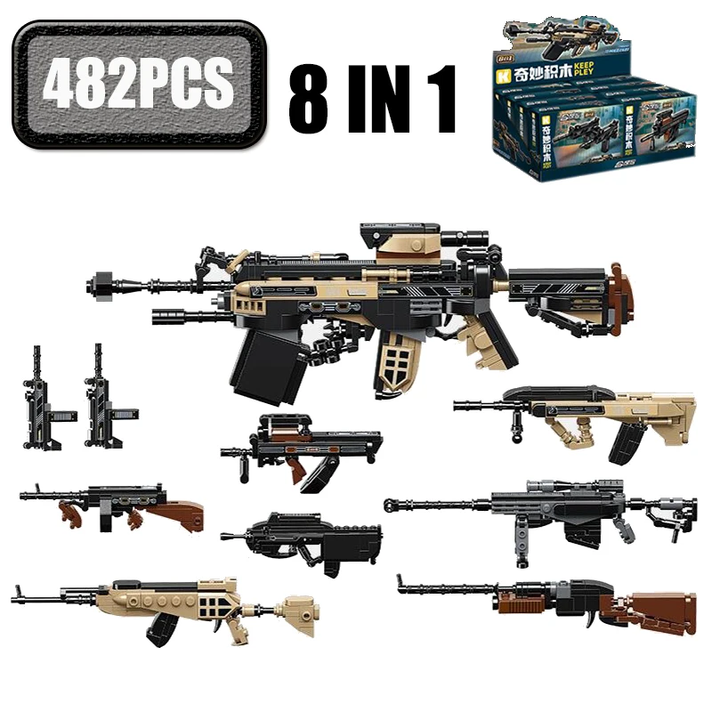 Military Submachine Gun Shotgun Rifle 8 in 1 Building Blocks Thomson Submachine Gun Sniper Gun Pistol Boy Bricks Toy Gifts