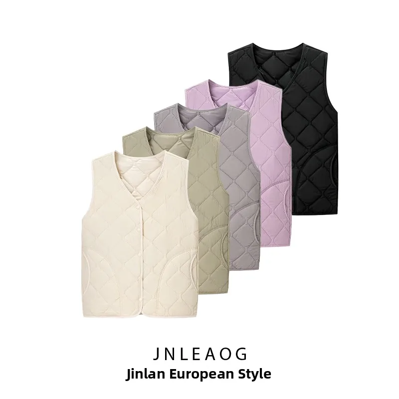 

JNLEAOG Faionable Autumn New Women's Vest Sle Top Diamond Pattern All-Match Design Commute Sle round Ne Polyester Fiber