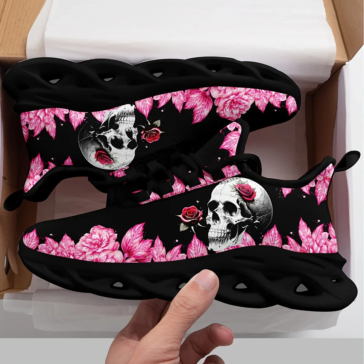 

Halloween Theme Skull And Roses Flats Sneakers Mens Womens Sports Running Shoes High Quality DIY Sneaker customization Shoe