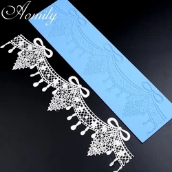 Aomily Beautiful Lace Wedding Cake Silicone Flower Fondant Mold Mousse Brim Decor Sugarcraft Icing Mat Pad Pastry Baking Tool