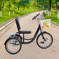 Tricycle Adult with Front and Rear Baskets Rickshaw 3-wheeler Height and Seat Adjustable Load Capacity 150kg