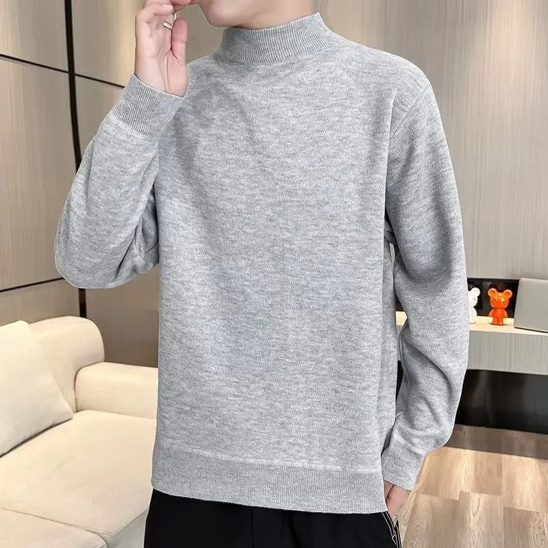 秋のモックネックセーター メンズ 厚手 暖かい ニットウェア メンズ クラシック 無地 ボトムス シャツ メンズ プルオーバー 白 黒 赤 ニット服