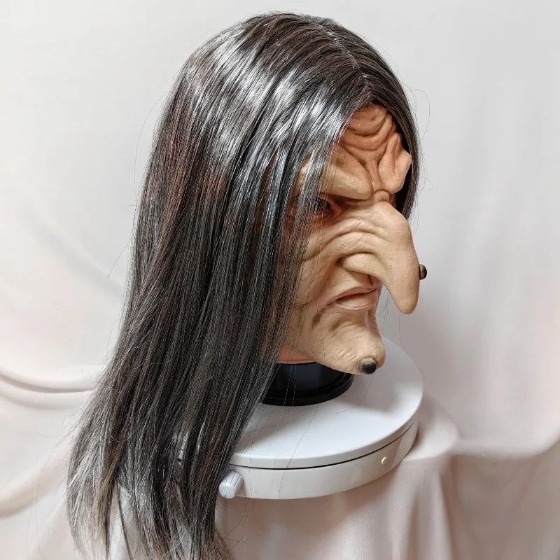 1pcs Halloween Party Flesh Color Witch Mask Cosplay Role Play Witch Hoodie Old Woman Mask Headset