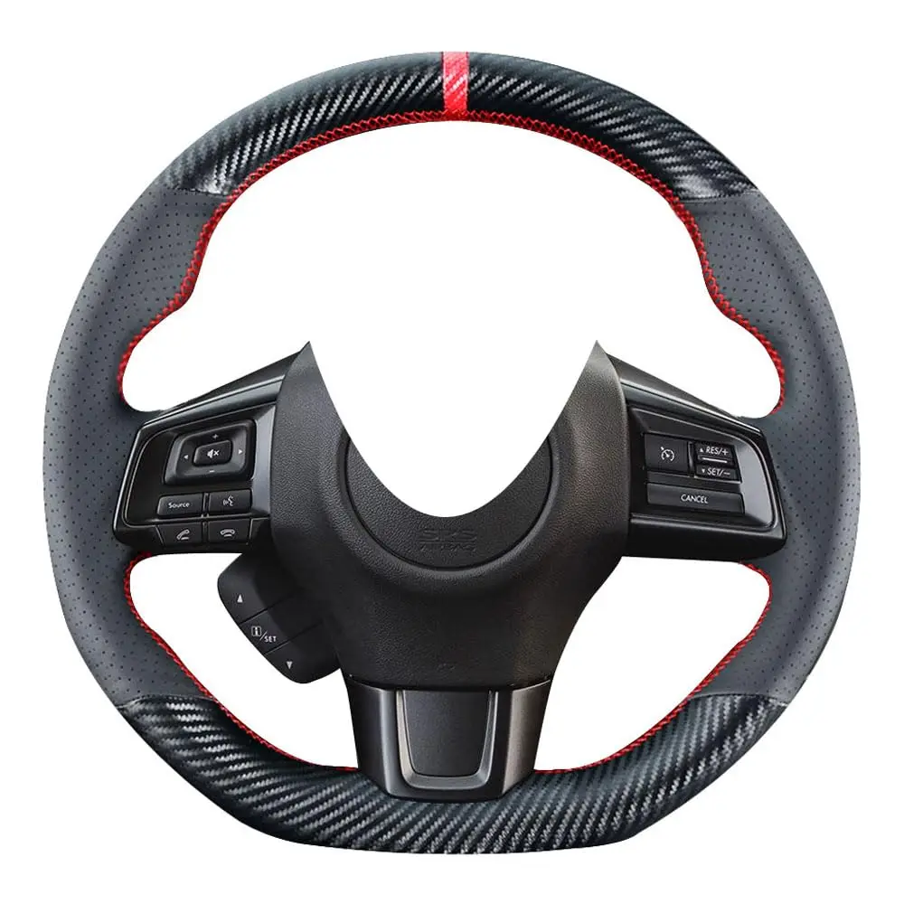 

Carbon Fiber Steering Wheel Cover With Red Stitching For Sedan Hatchback 2015-2019 15 Inch Microfiber Leather
