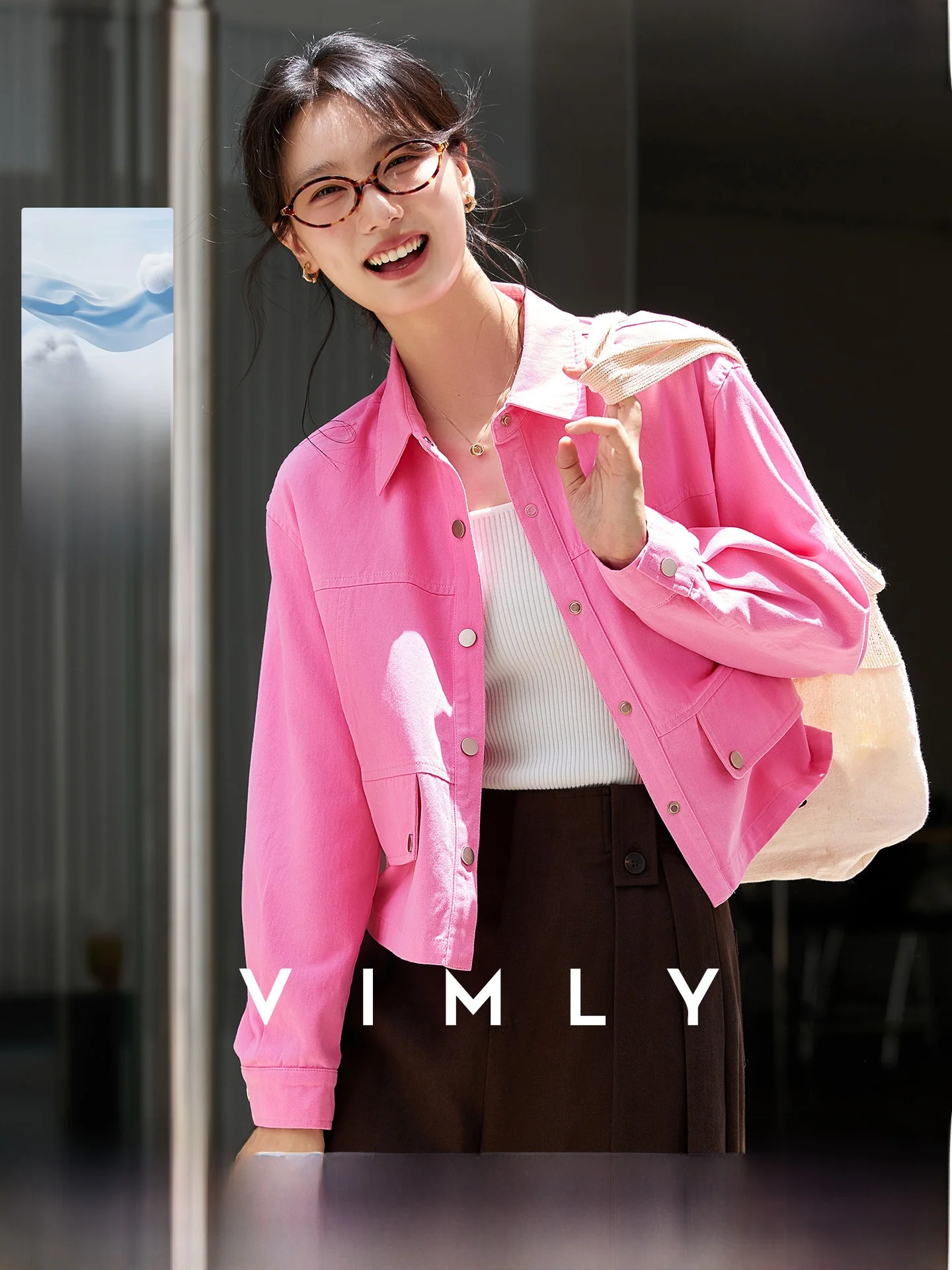 

Pure Cotton Workwear Sle Collared Jaet Women's Spring 2026 Slimming Open Cardigan oulder Appropriate Top