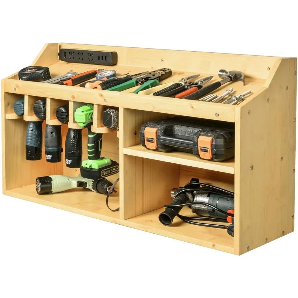 

XCSOURCE Power Tools Storage Organizers Cabinets, Drill Charging Station, 5 Hanging Slots, Wall Mount Impact Drivers Dock Large