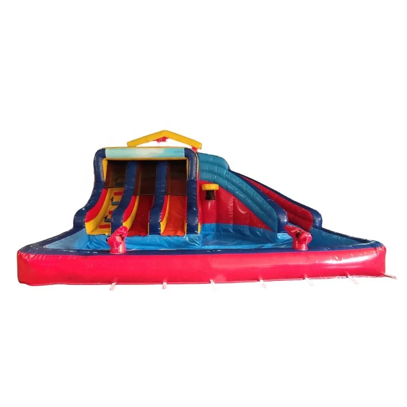 Commercial Outdoor Water Park Inflatable Large Water Slide Inflatable Slide With Pool