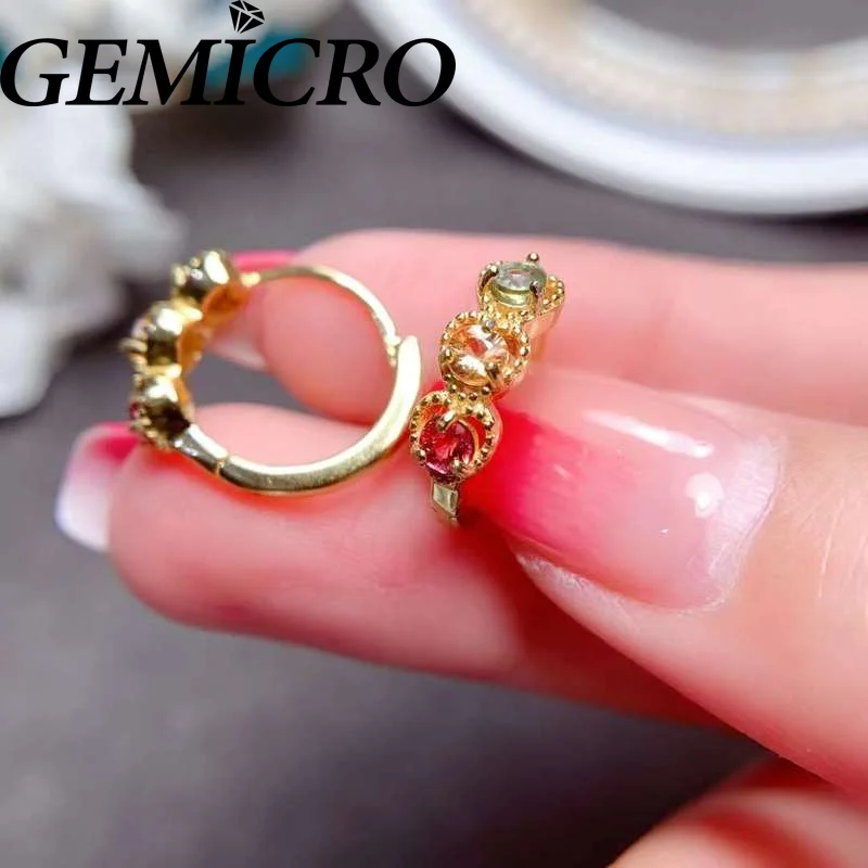 Gemicro 925 Sterling Silver Natural Colorful Sapphire Stud Earrings for Women Wedding Anniversary Fine Jewelry Female Girls