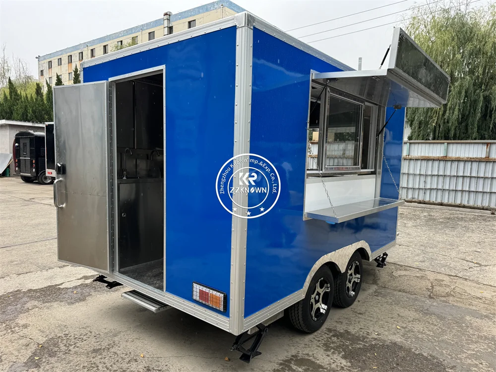 عربة طعام تجارية عربة آيس كريم متنقلة شاحنة طعام للشارع مطبخ متنقل مجهزة بالكامل مقطورة طعام