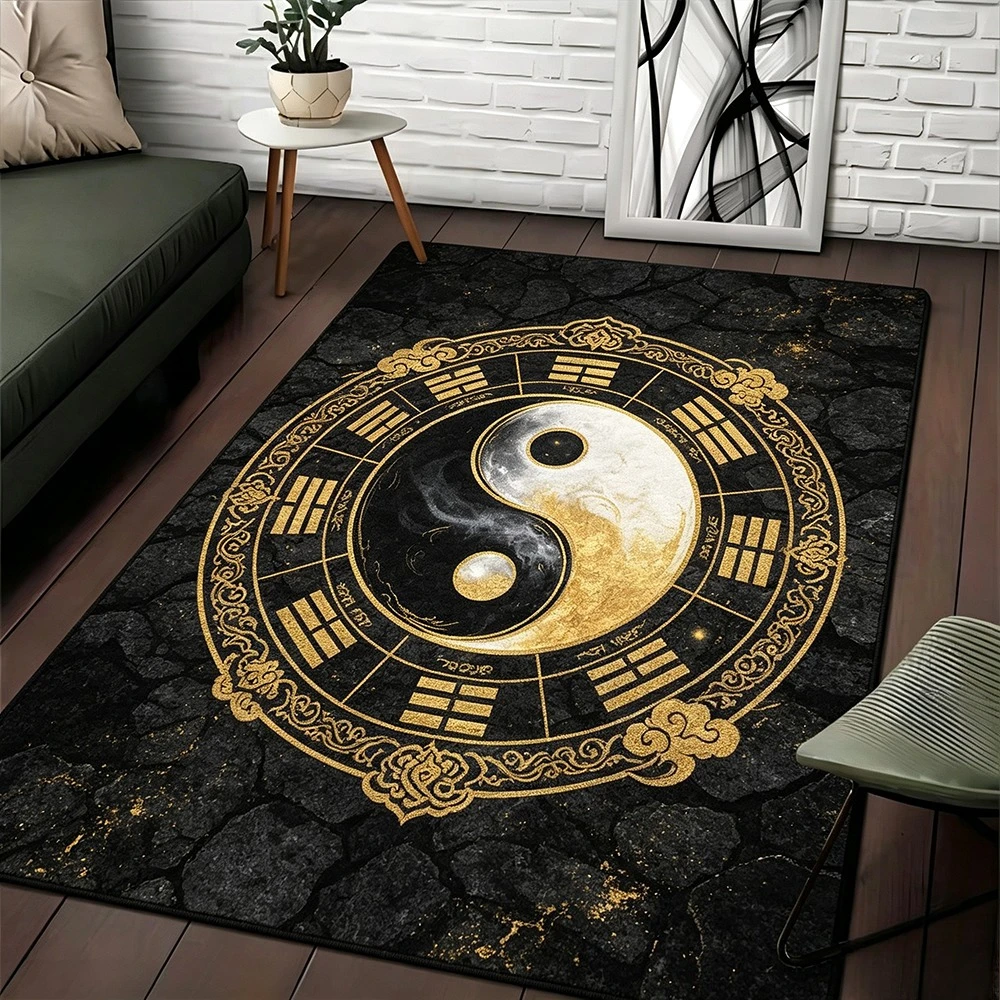 Rug Traditional Yin Yang Bagua Mystic Art Print Decorative Floor Carpet for Living Room Bedroom Oriental Retro Aesthetic House